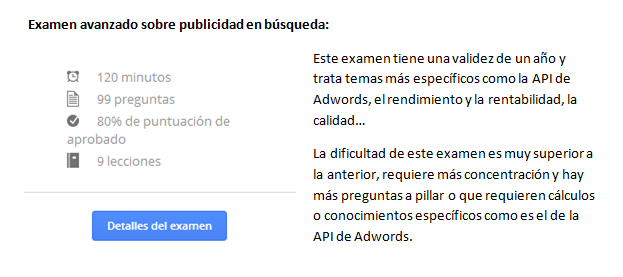 Características Examen Avanzado de Búsqueda Adwords